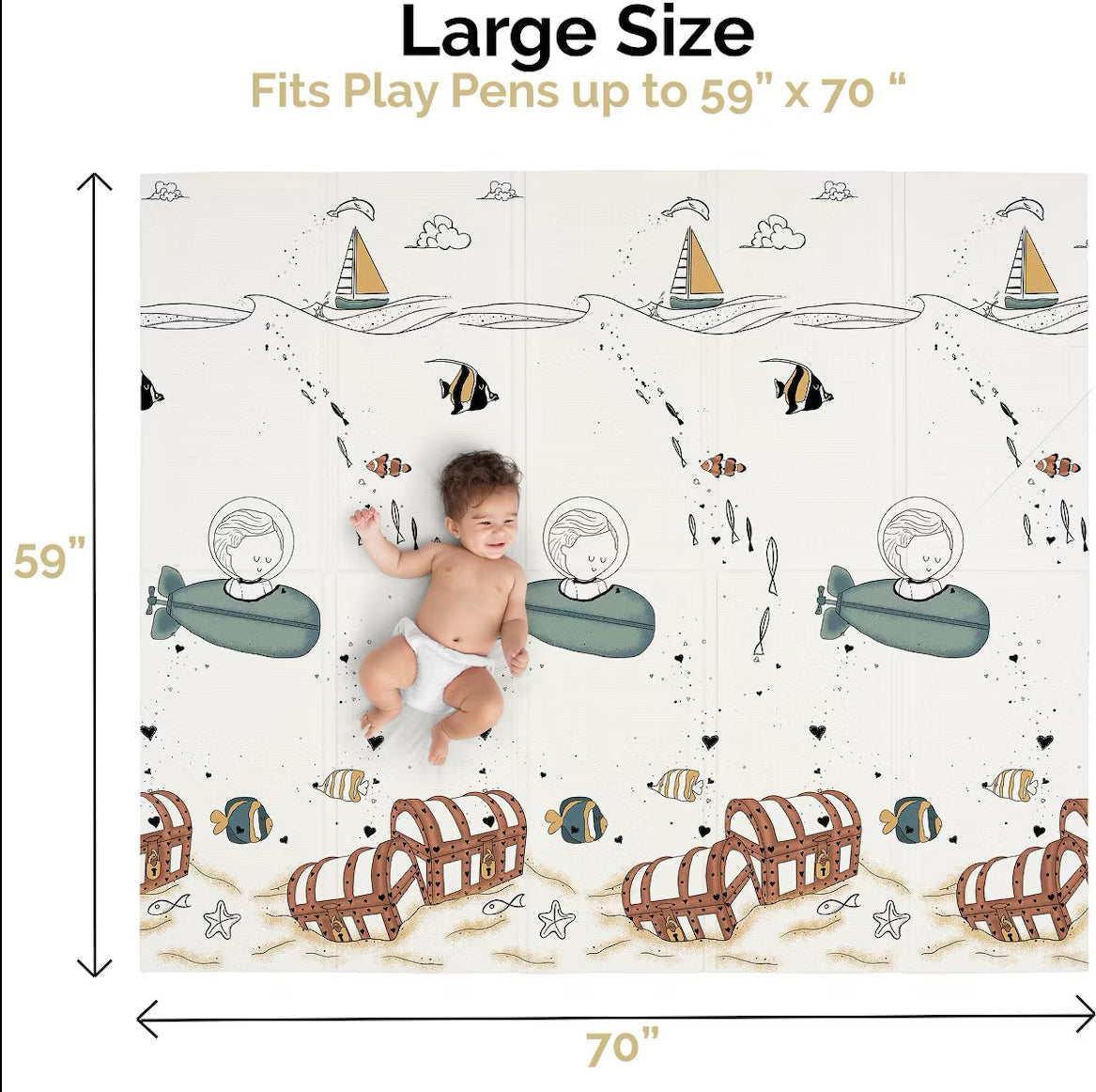 JumpOff JoWaterproof Foam Padded Play Mat - Octopus Treasure 70'' x 59''