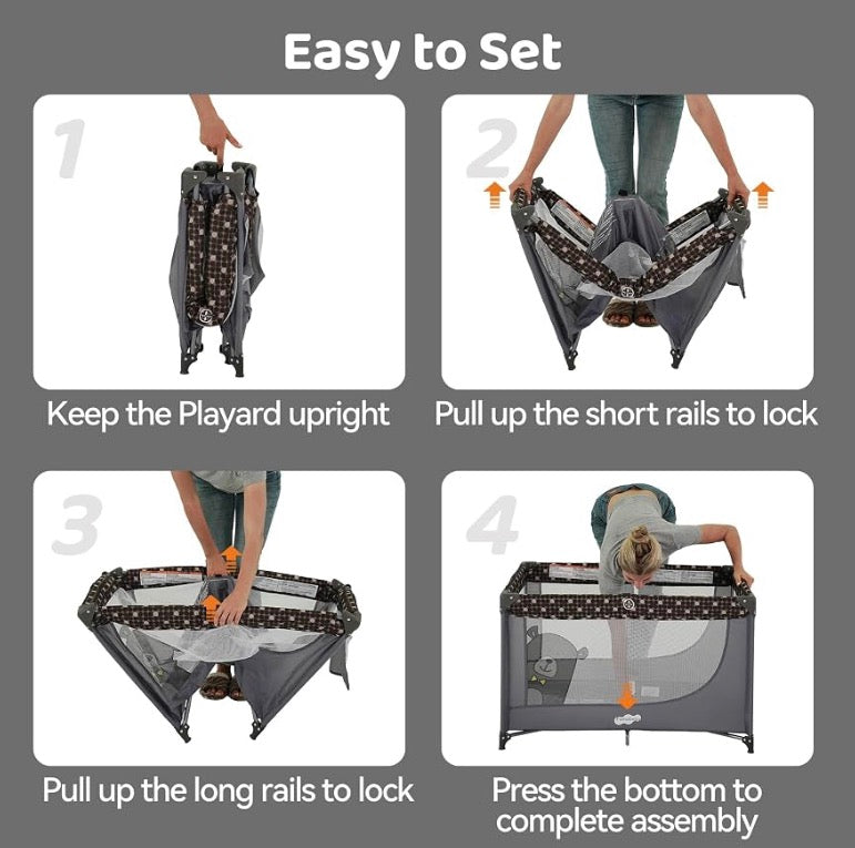 NEW Pamo Babe Portable Crib Baby Playpen with Mattress and Carry Bag in Grey