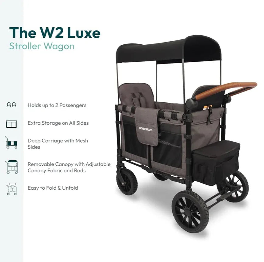 NEW WONDERFOLD W2 Luxe Double Stroller Wagon 2 Seater - Charcoal Grey