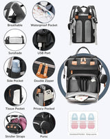 Good Mum Diaper Bag Backpack w/ Changing Station & Sunshade Black
