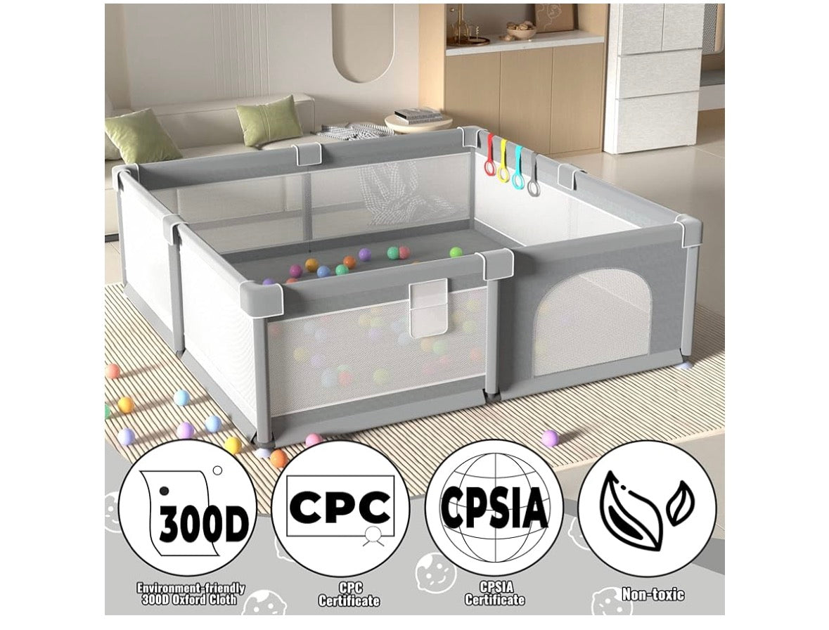 LUTIKIANG Extra Large Playpen, Grey