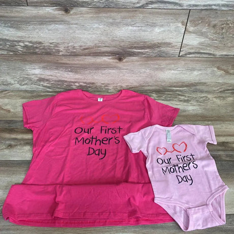 Our First Mother's Day Mom & Baby Matching Shirt Set sz L/12m - Me 'n Mommy To Be