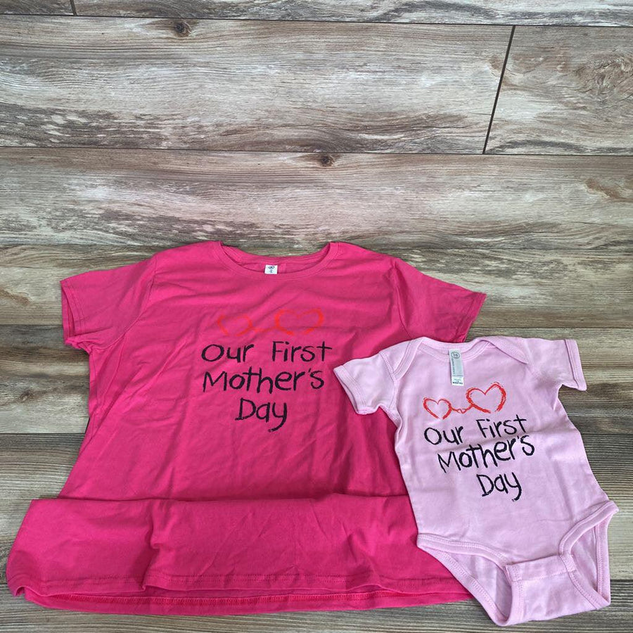 Our First Mother's Day Mom & Baby Matching Shirt Set sz L/12m - Me 'n Mommy To Be