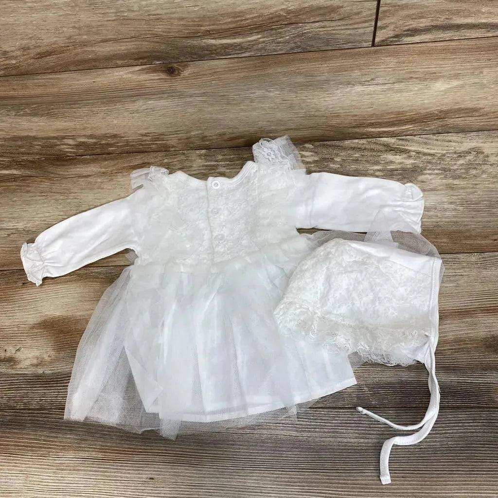 NWoT Tulle Overlay Dress & Bonnet sz NB - Me 'n Mommy To Be