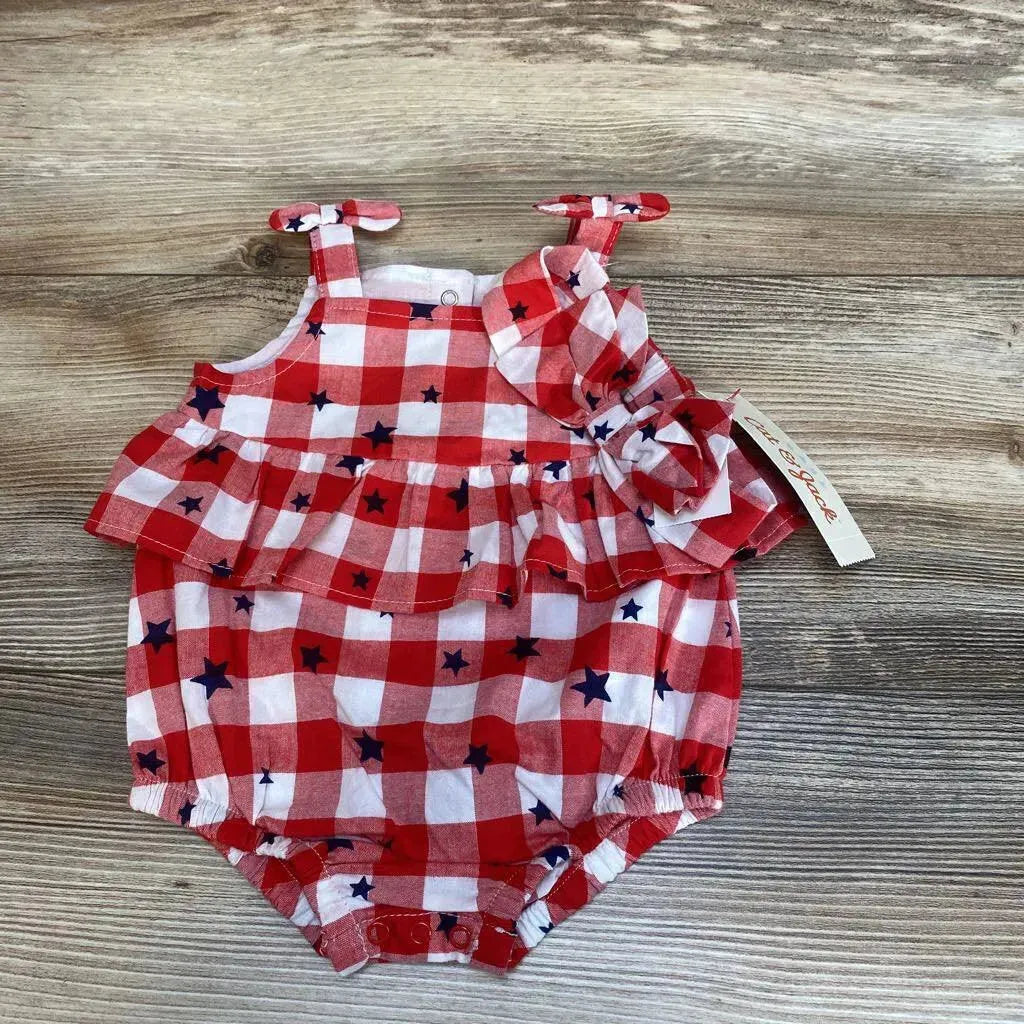 NEW Cat & Jack 2pc Gingham Stars Romper & Headband sz 0-3m - Me 'n Mommy To Be
