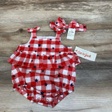 NEW Cat & Jack 2pc Gingham Stars Romper & Headband sz 0-3m - Me 'n Mommy To Be