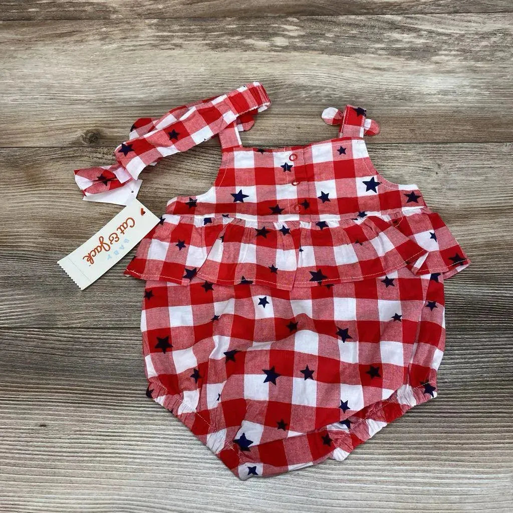 NEW Cat & Jack 2pc Gingham Stars Romper & Headband sz 0-3m - Me 'n Mommy To Be