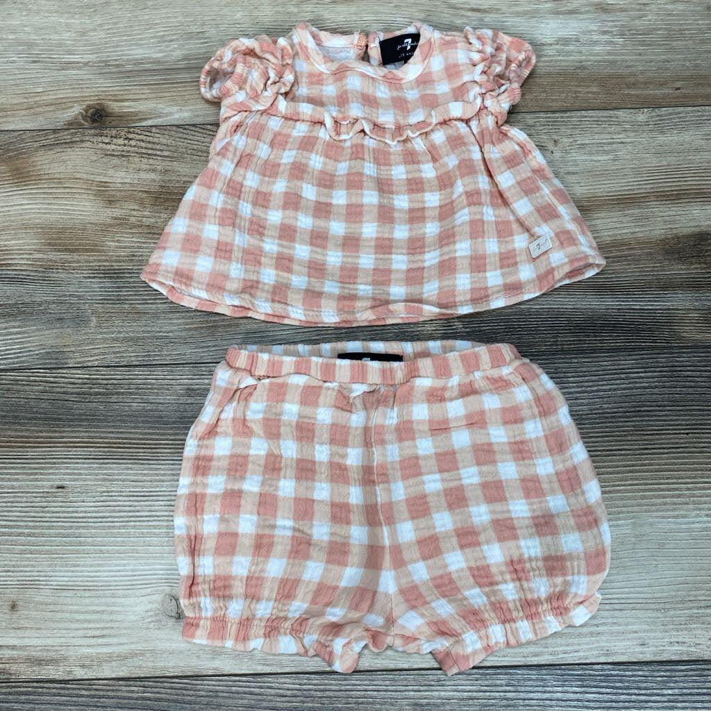7 For All Mankind 2pc Gingham Muslin Shirt & Shorts sz 0-3m - Me 'n Mommy To Be