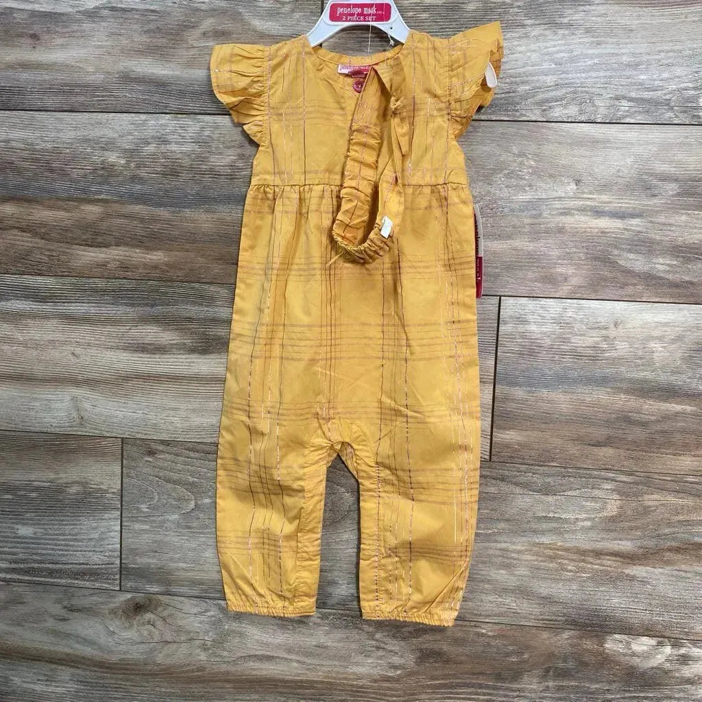 NEW Penelope Mack Henley Jumpsuit & Headband sz 12m - Me 'n Mommy To Be