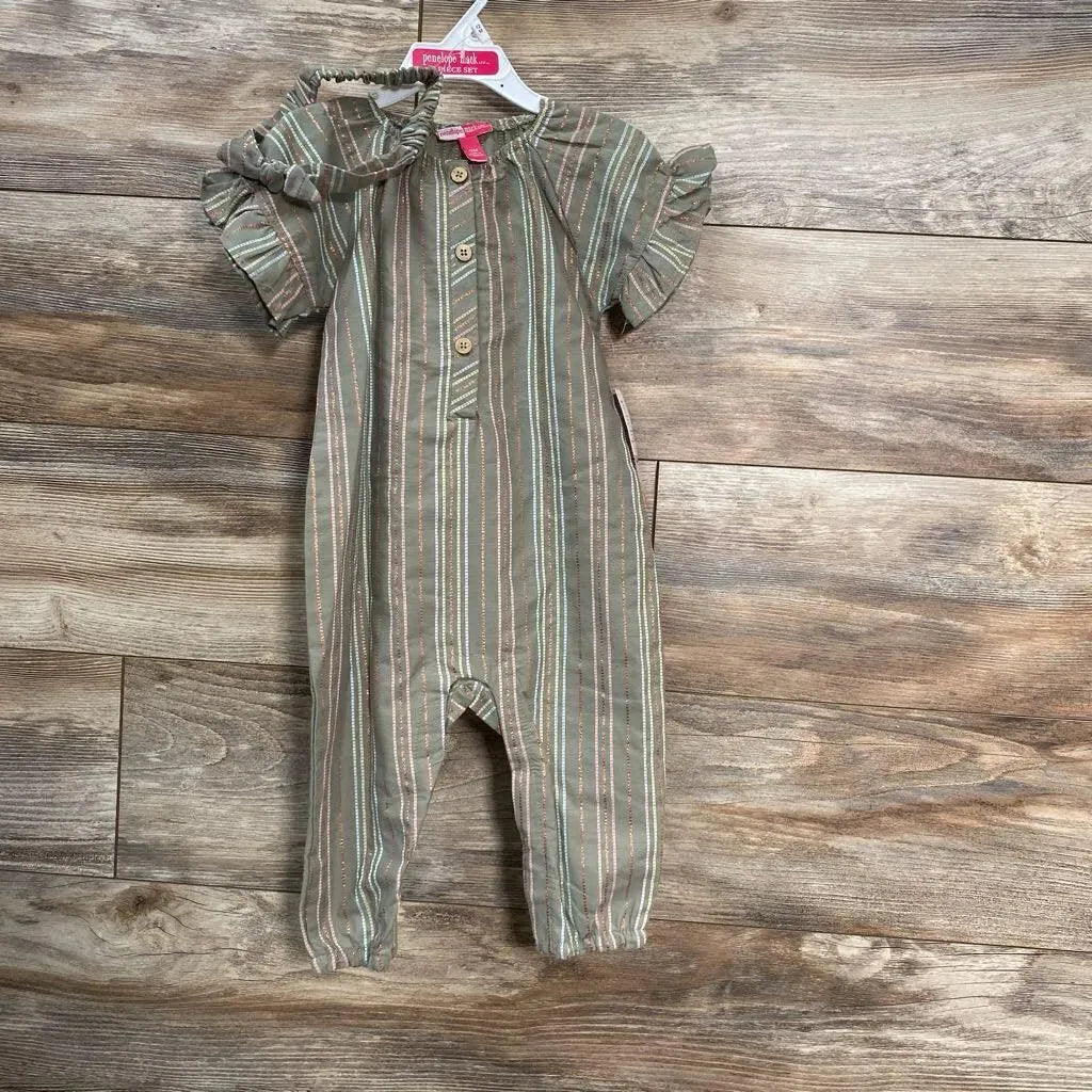 NEW Penelope Mack Henley Jumpsuit & Headband sz 12m - Me 'n Mommy To Be