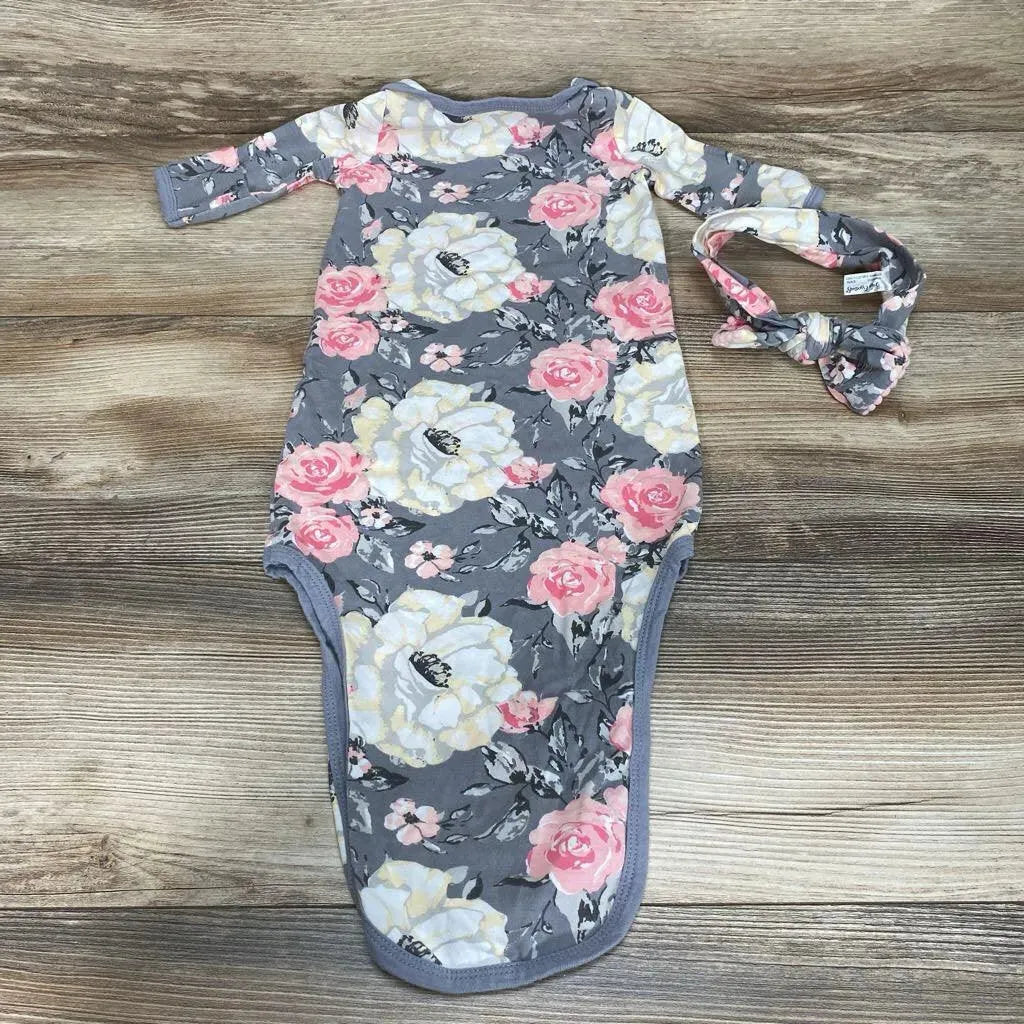 Baby Essentials Floral Knot Gown & Headband sz 3m - Me 'n Mommy To Be