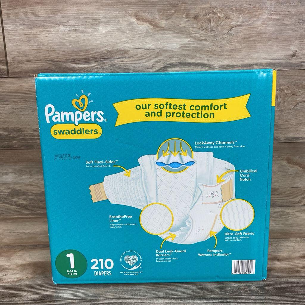 NEW Pampers Box of Swaddlers, 210ct sz 1 - Me 'n Mommy To Be