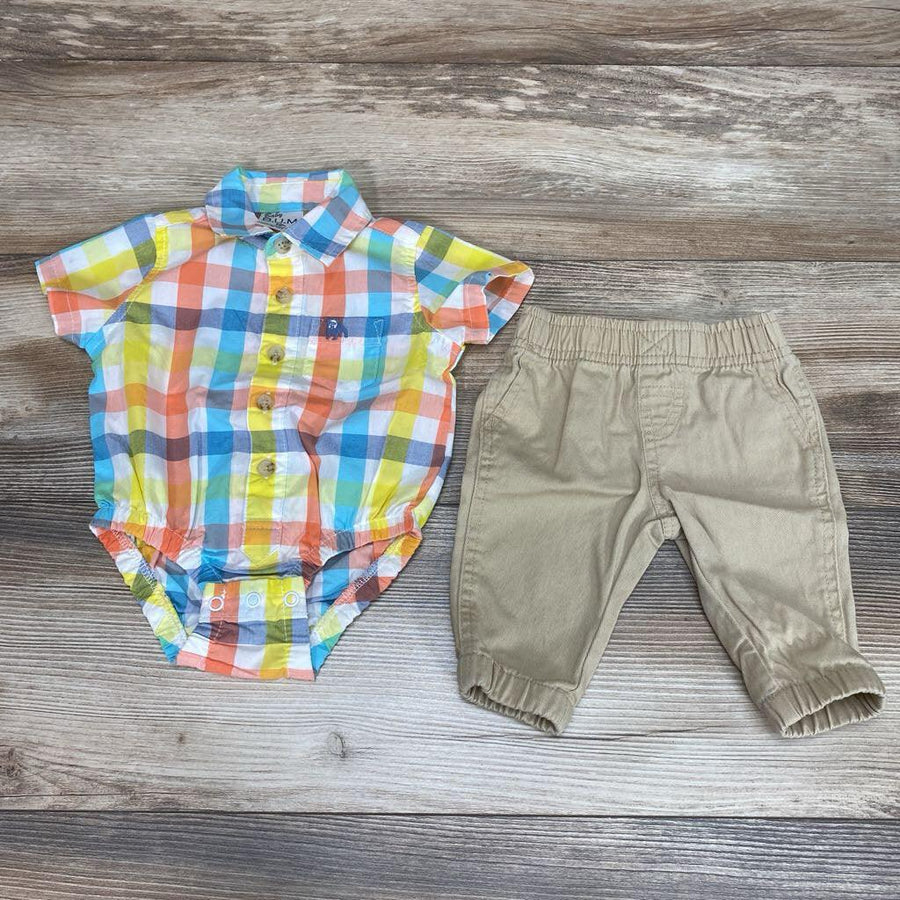 Baby B.U.M. 2pc Plaid Button Up Bodysuit & Shorts sz 3m - Me 'n Mommy To Be