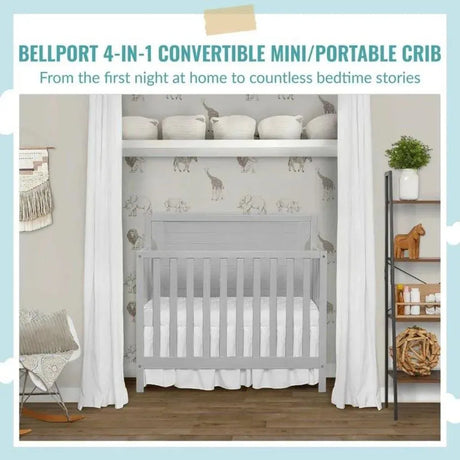 Dream On Me Bellport 4 in 1 Convertible Mini / Portable Crib in Grey - Me 'n Mommy To Be