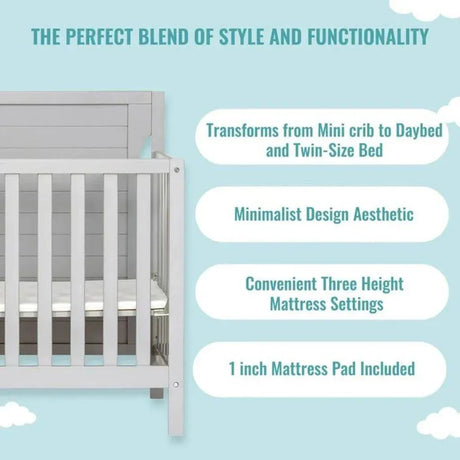 Dream On Me Bellport 4 in 1 Convertible Mini / Portable Crib in Grey - Me 'n Mommy To Be