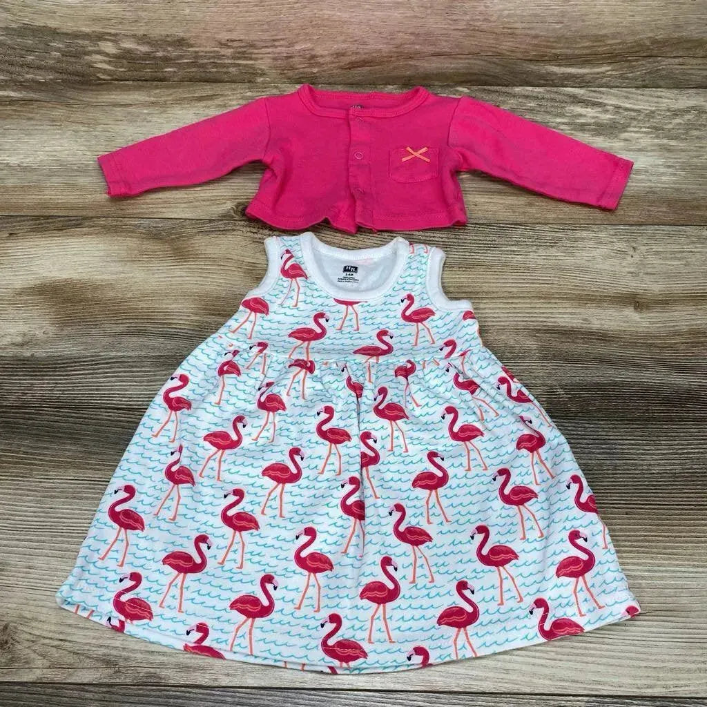 Hudson Baby 2pc Flamingo Dress & Cardigan sz 3-6m - Me 'n Mommy To Be