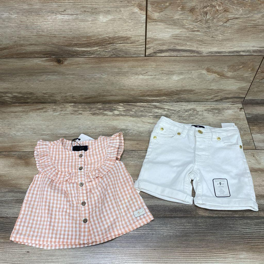NEW 7 For All Mankind 2pc Gingham Shirt & Shorts sz 12m - Me 'n Mommy To Be