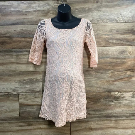 Pink Blush Lace Fitted 3/4 Sleeve Dress sz Small - Me 'n Mommy To Be