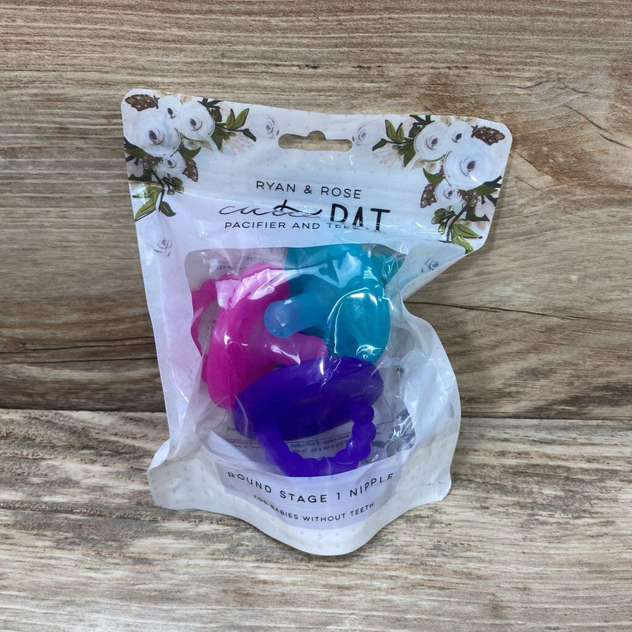NEW Ryan & Rose 3pk Teether & Rattle Pacifiers Stage 1 Round - Me 'n Mommy To Be