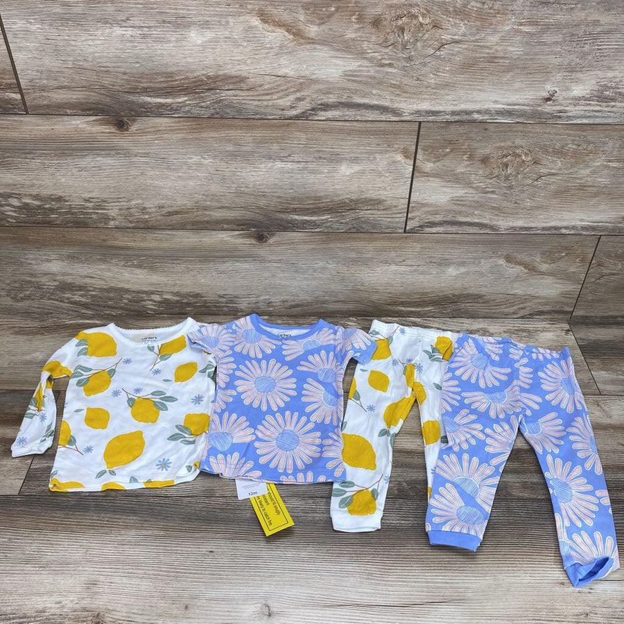 NEW Just One You 4Pc Lemon Print And Daisy Print Pajama Set sz 12m - Me 'n Mommy To Be
