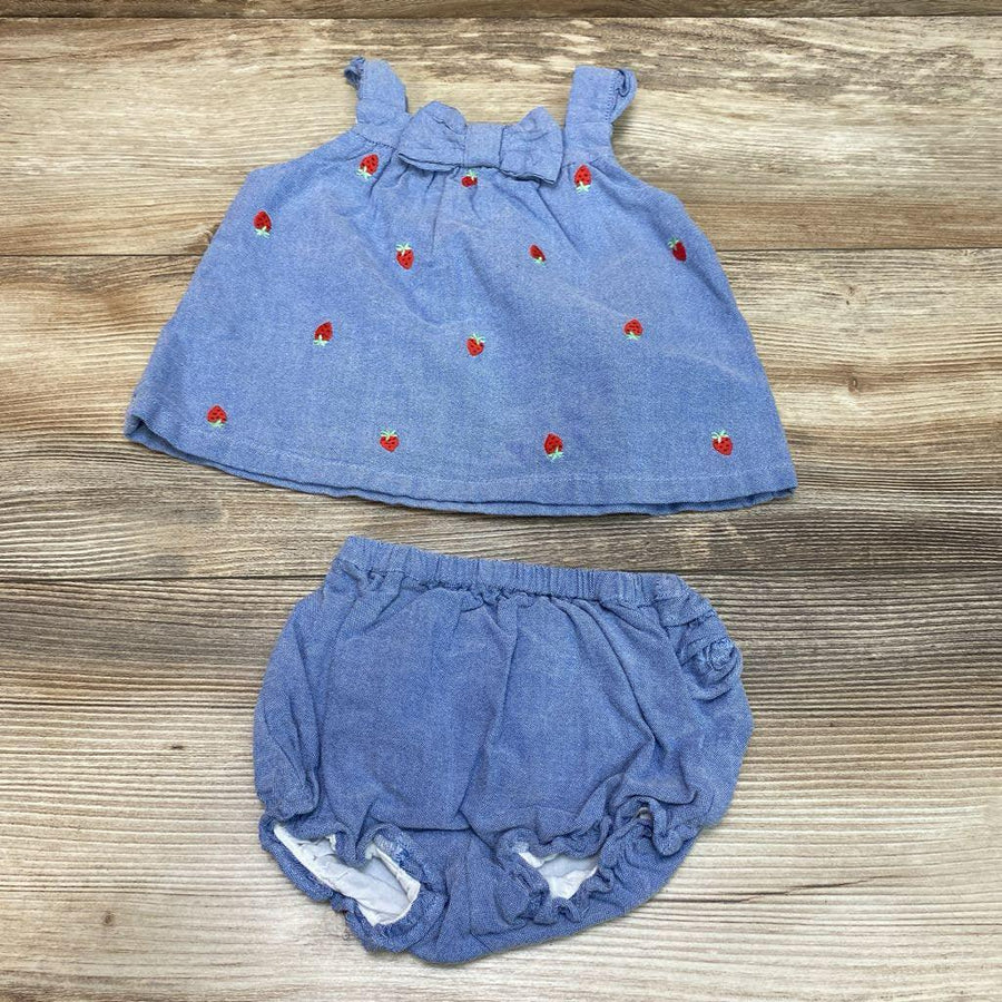 Janie & Jack 2pc Chambray Embroidered Strawberry Set sz 3-6m - Me 'n Mommy To Be