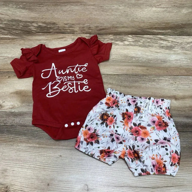 2pc Auntie Is My Bestie Bodysuit & Shorts sz 3-6 - Me 'n Mommy To Be