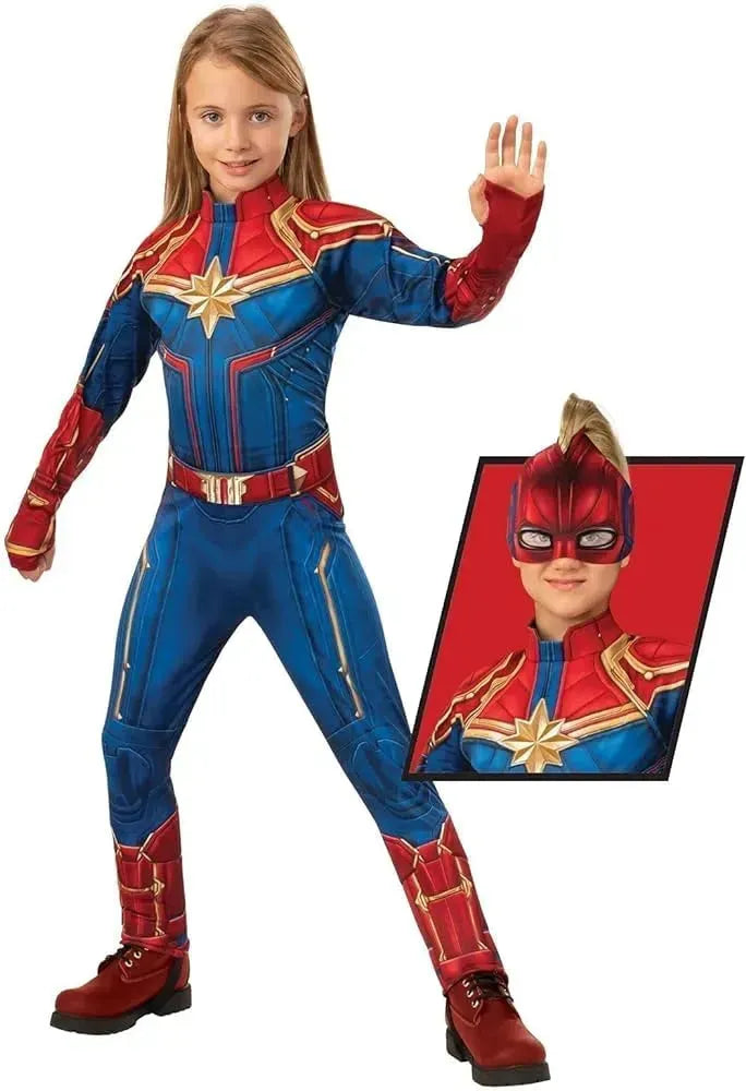 NEW Rubie's Captain Marvel Children's Deluxe Hero Suit sz 8-10