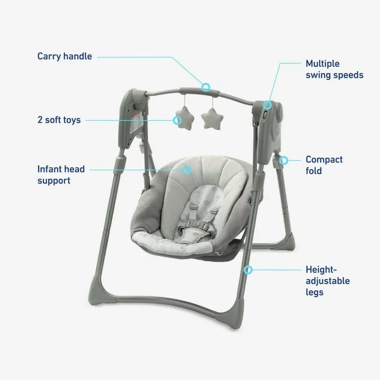 NEW Graco Slim Spaces Compact Baby Swing, Grey