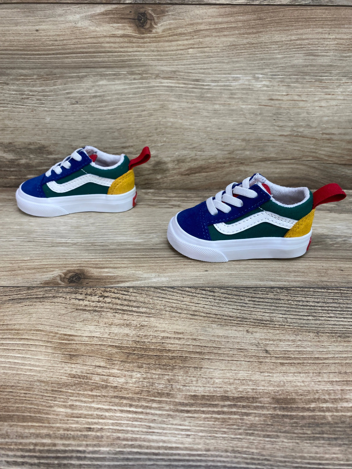 Vans Toddler Old Skool Elastic Lace Shoe Blue/Green/Yellow Sz 2c