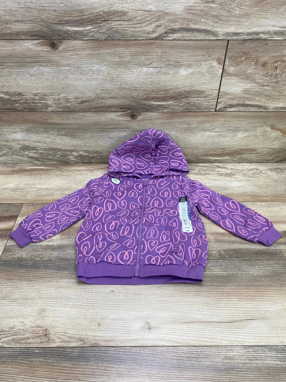 NEW Okie Dokie Purple Heart Fleece Full Zip Hoodie sz 24m