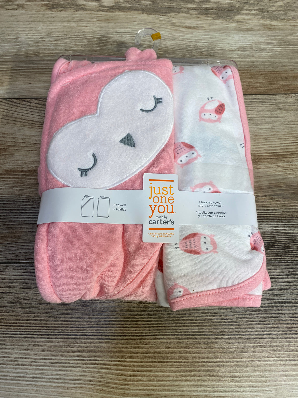 NEW Carter's Just One You Baby 2Pk Owl Hooded Bath Towel - Pink