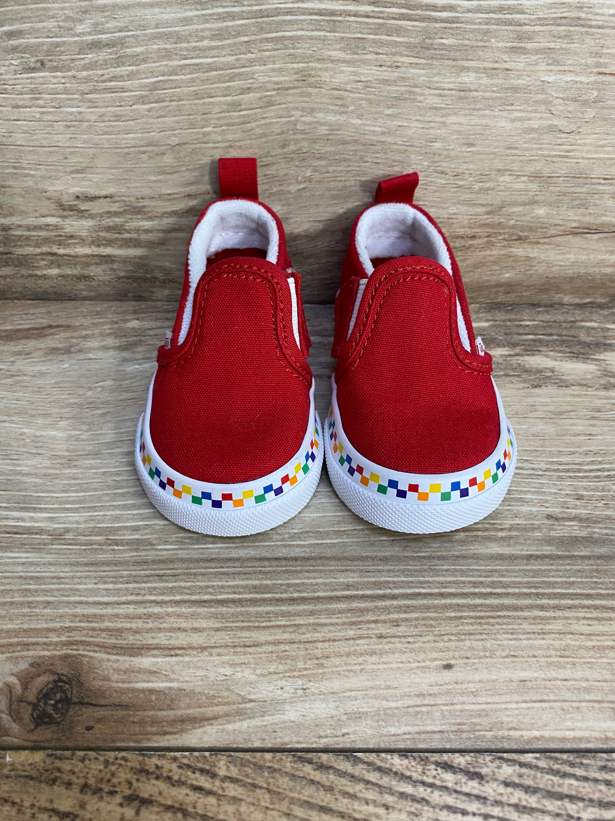 Vans Slip-On Rainbow Checkerboard Red Skate Shoes sz 2.5c