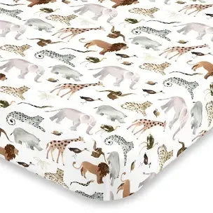 NoJo Water Color Jungle Friends Fitted Mini Crib Sheet 38" x 24"