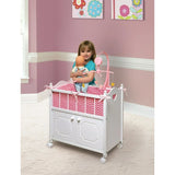 NEW Badger Basket Cabinet Doll Crib with Chevron Bedding Pink/White