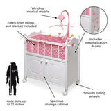 NEW Badger Basket Cabinet Doll Crib with Chevron Bedding Pink/White