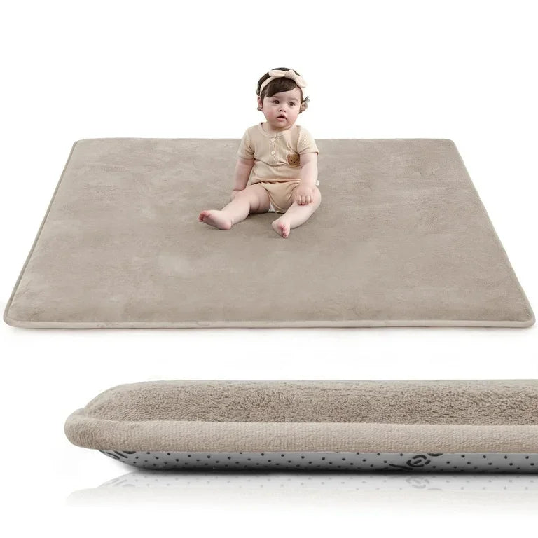 Baby Play Mat for Floor, Tan Minky Dot 50" x 50"