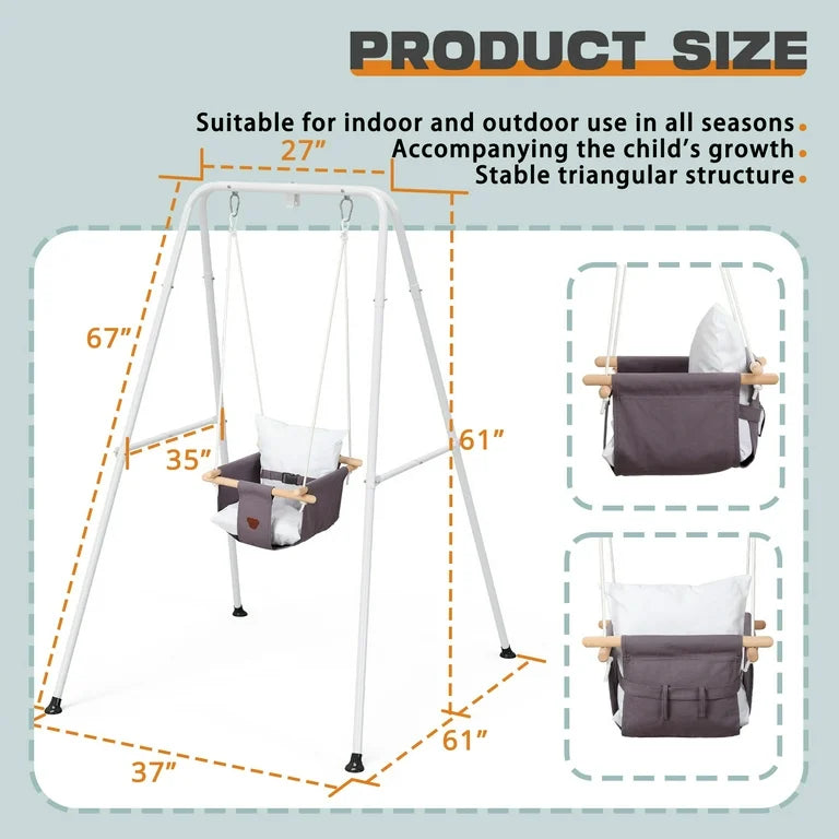 G TALECO GEAR Wooden Toddler Swing with Cushion, Grey
