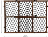 Front view of Evenflo Position and Lock doorway gate showing diamond-mesh panels and latch; expands 26-42 in