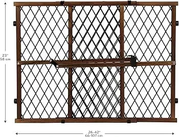 Front view of Evenflo Position and Lock doorway gate showing diamond-mesh panels and latch; expands 26-42 in
