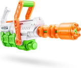 Right-side view of Zuru X-Shot Hydro Cannon water gun showing orange rotating barrel and green fast-fill tank on white background