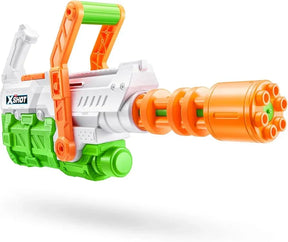 Right-side view of Zuru X-Shot Hydro Cannon water gun showing orange rotating barrel and green fast-fill tank on white background