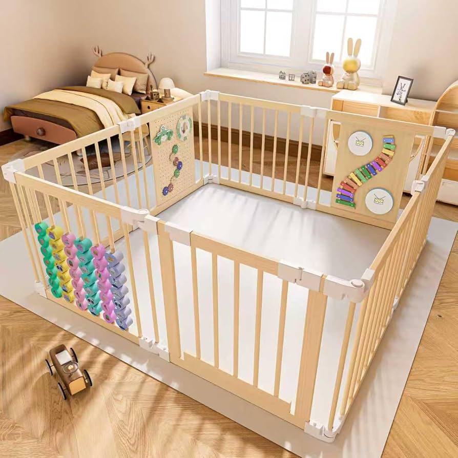 YZNVCG Adjustable Multi-Shape Wooden Play Yard
