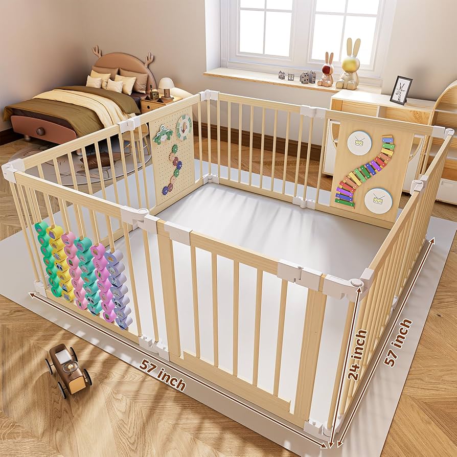 YZNVCG Adjustable Multi-Shape Wooden Play Yard