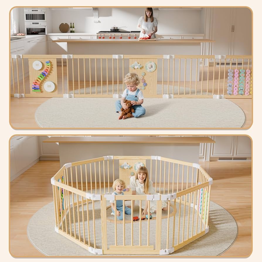 YZNVCG Adjustable Multi-Shape Wooden Play Yard
