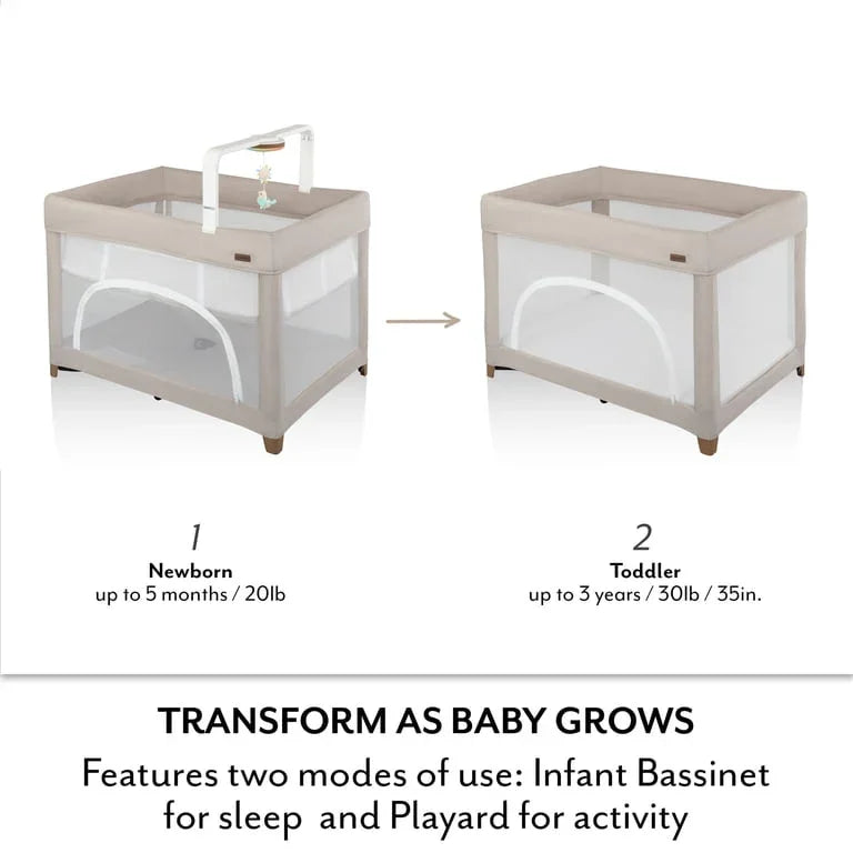 NEW Evenflo Eris One-Hand Playard with Bassinet in Coastal Coffee