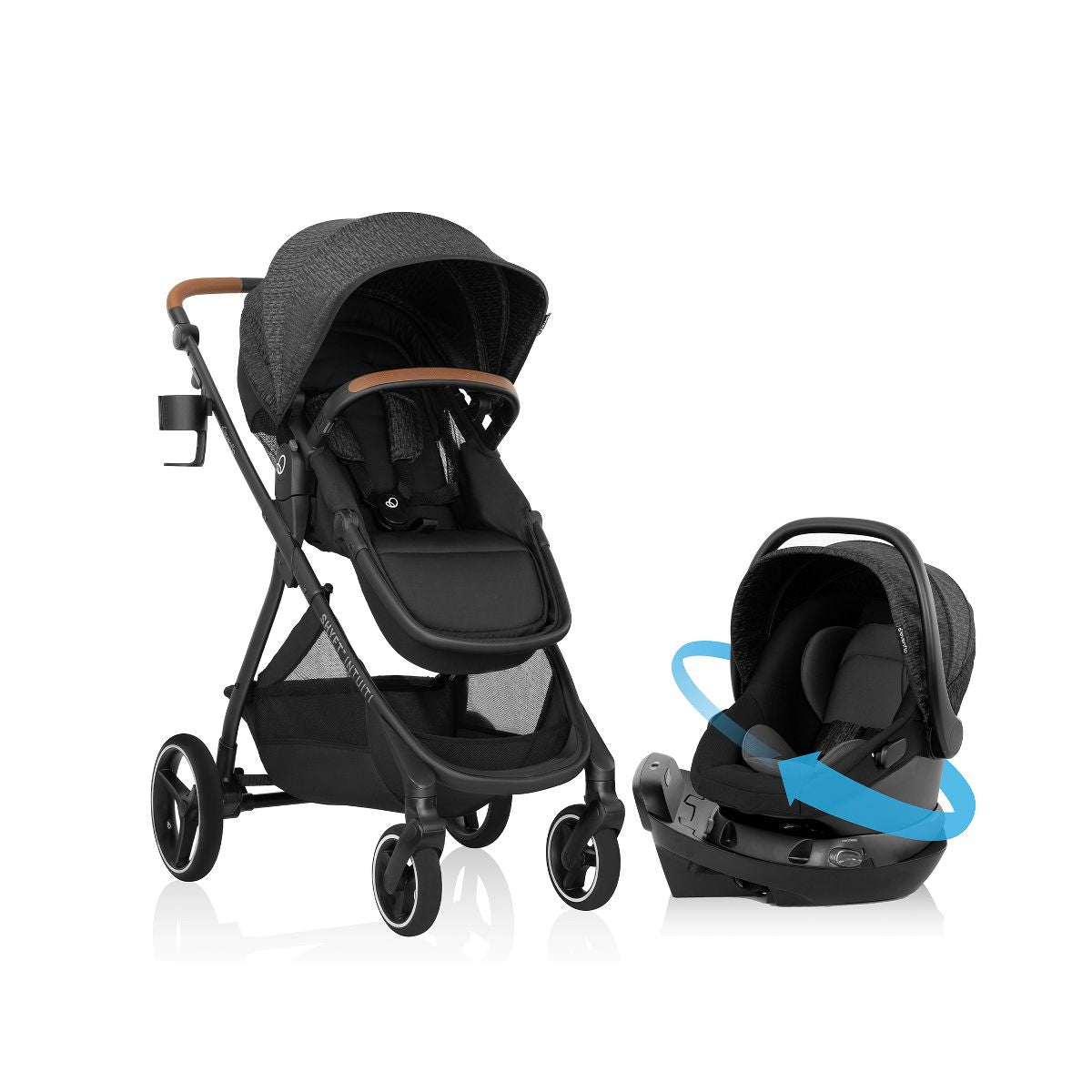 NEW Evenflo Shyft Intuiti Travel System with Revolve180 LiteMax NXT Car Seat-Black Shale