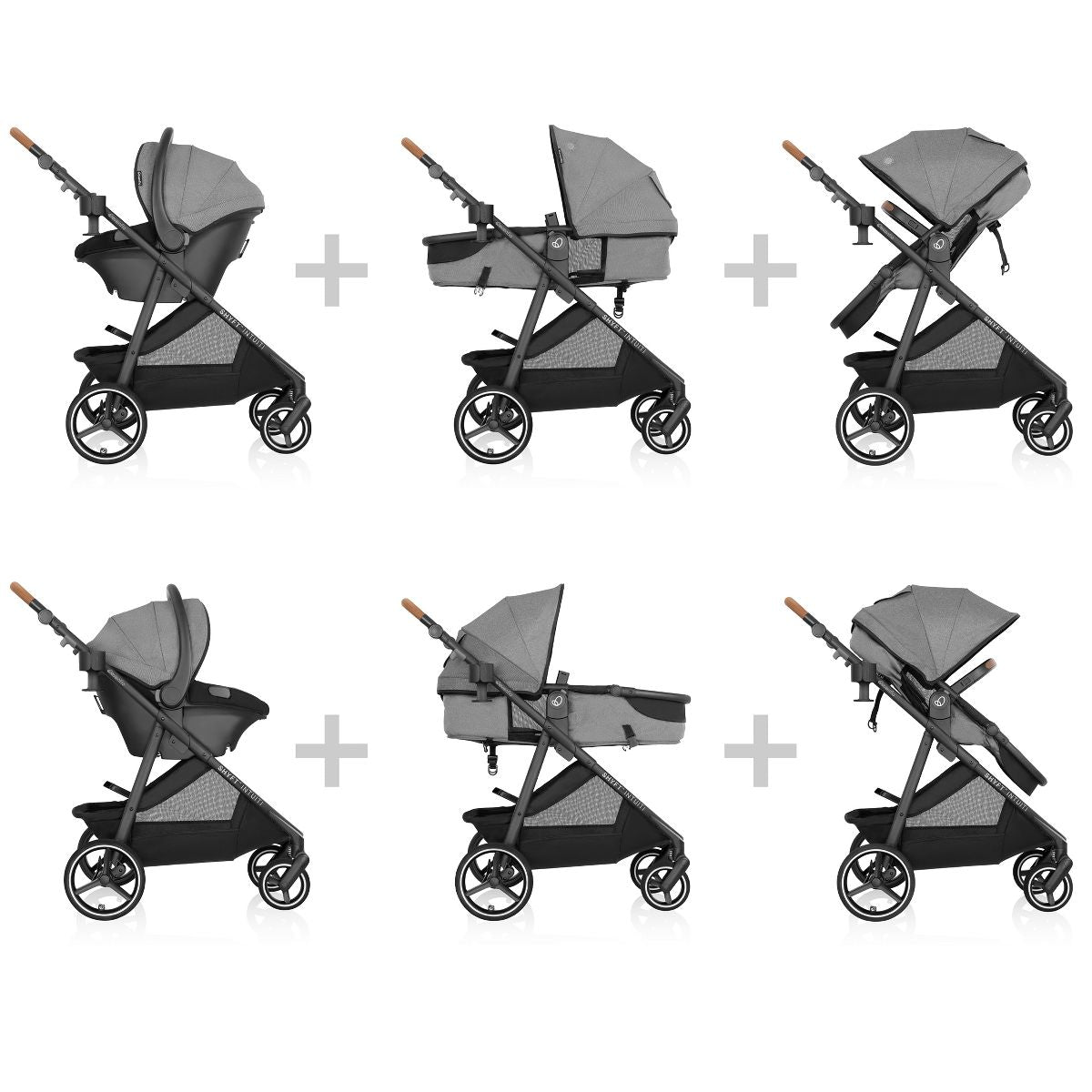 NEW Evenflo Shyft Intuiti Travel System with Revolve180 LiteMax NXT Car Seat-Fossil Grey