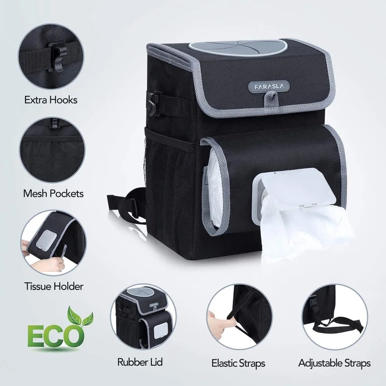 Farasla All-in-One Car Trash Can with Wipe Holder