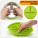 NEW Nuogu Stainless Steel Baby Suction Plate with Silicone Shell, Green