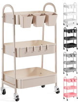 NEW 3 Tier Khaki Metal Utility Rolling Cart